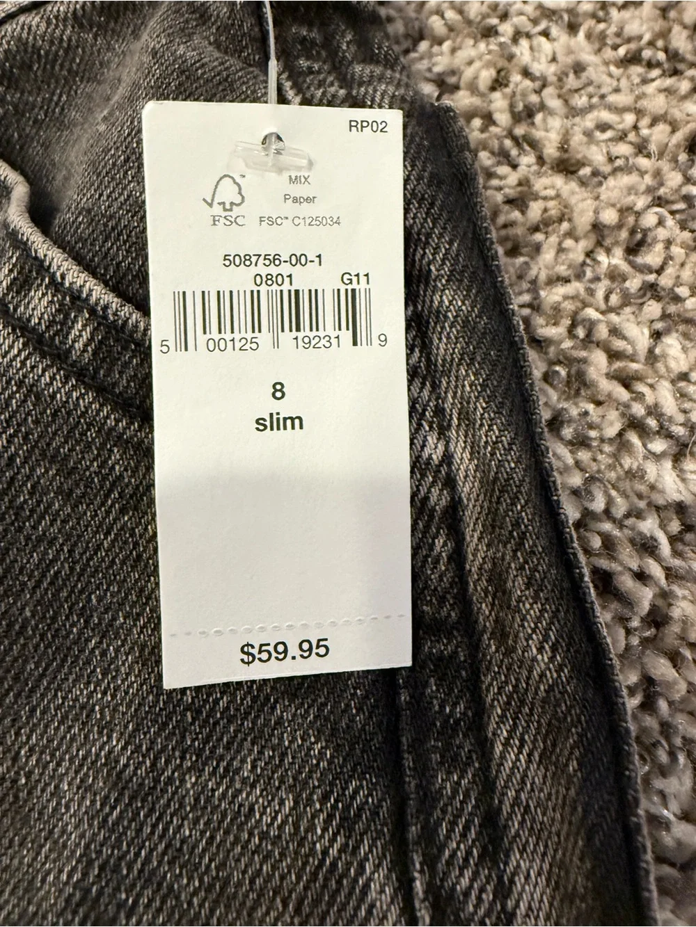 GAP Kids Baggy Cargo Jeans Black Wash Size 8 Slim NWT $59.95